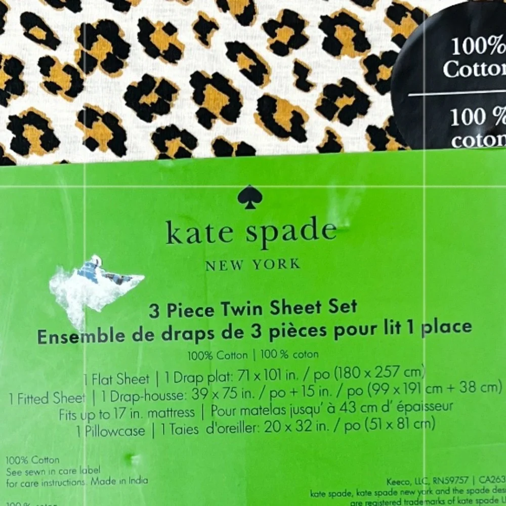 Kate Spade - ‘Leopard’ Twin Sheet Set. NWT Firm! Last one!